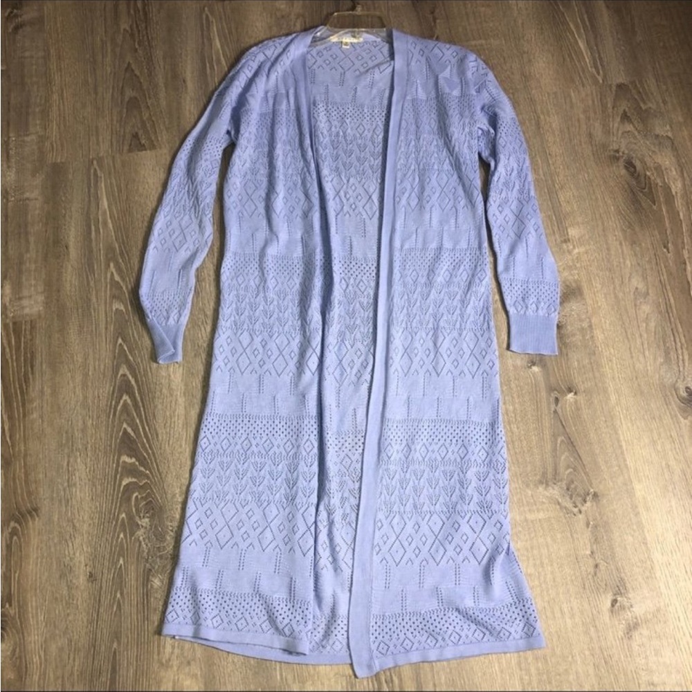 Cyrus Light Lavender Open-Front Long Knit Cardigan